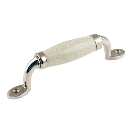 Cream Crackle Small Ceramic Silver Door Handles